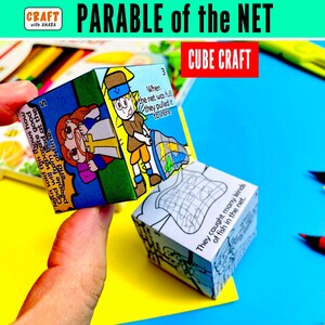 Parable of the Net Coloring Cube Bible Craft: Memory Games, Children Ministry Lesson for Kids, Sunday School Activity Christian Homeschool