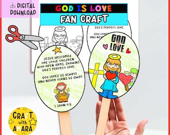 BÓG JEST MIŁOŚCIĄ Fan Craft: Kolorowanka w kościele niedzielnej szkoły biblijnej dla dzieci, wiara chrześcijańska, nauka w domu, werset z Biblii