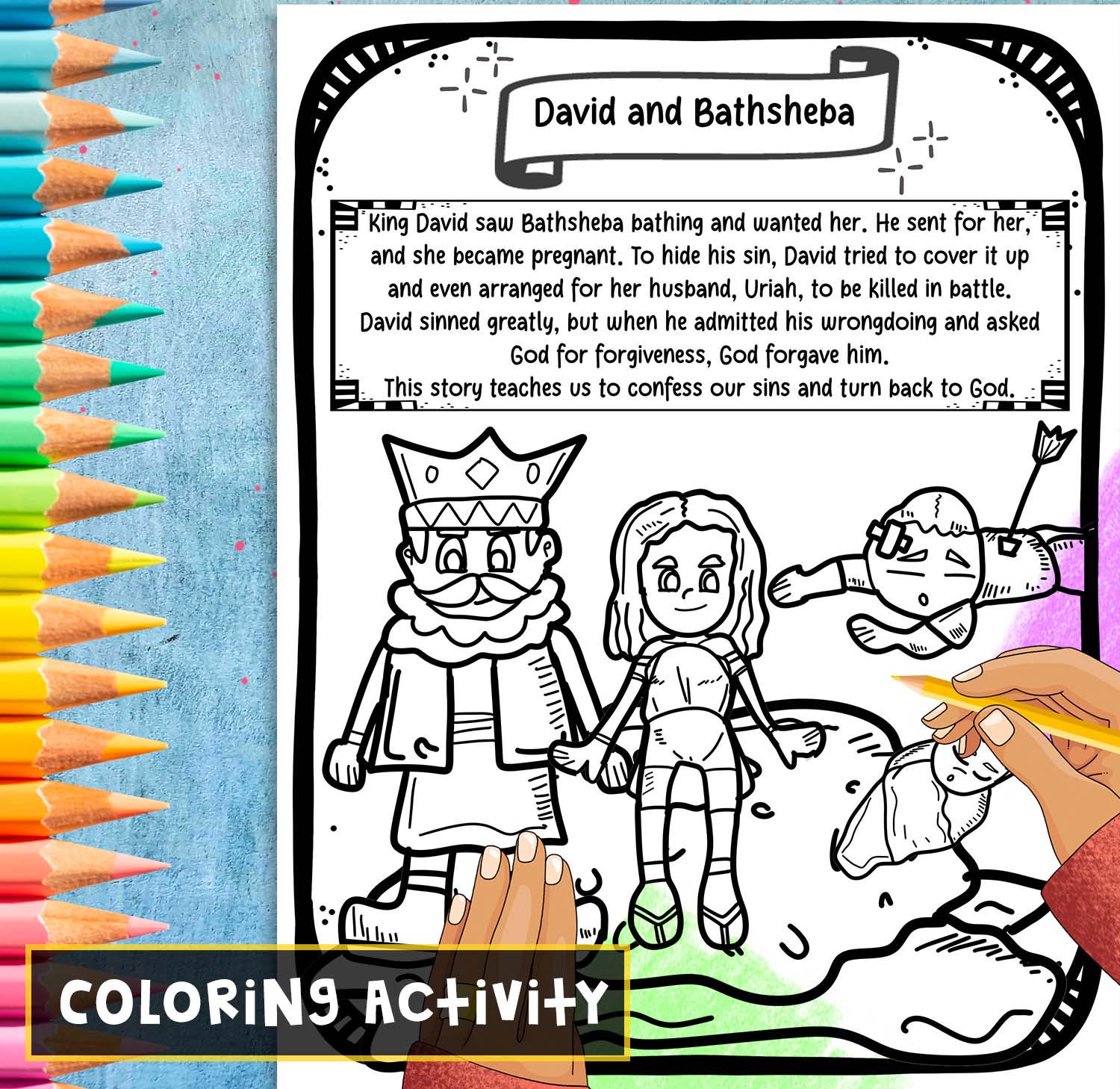David and Bathsheba Bible Study: Kid's Activity Worksheet Guide ...