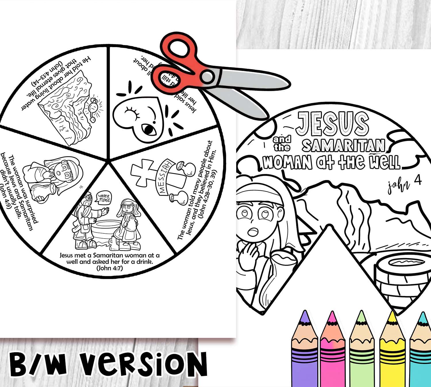 Jesus and the Samaritan Woman at the Well Spinner Coloring Wheel Bible ...
