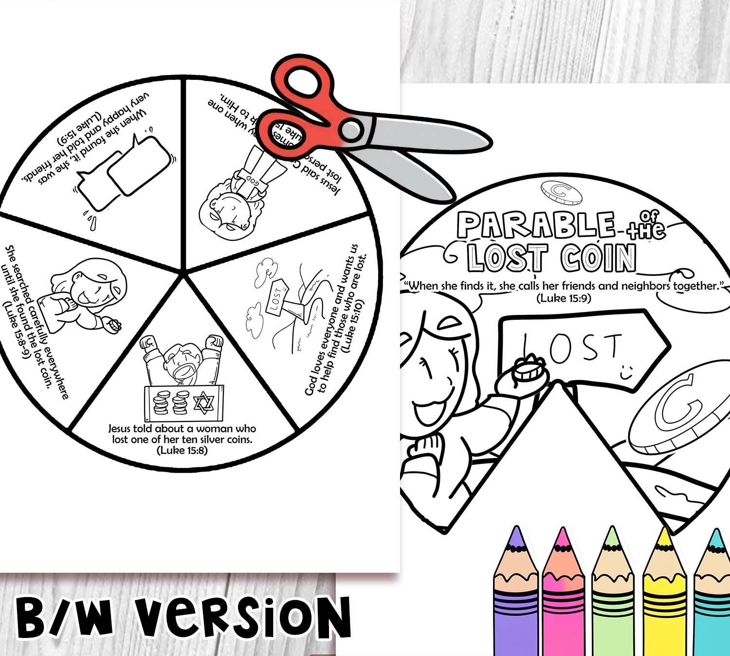 Parable of the Lost Coin Spinner Coloring Wheel Bible Craft: Sunday ...