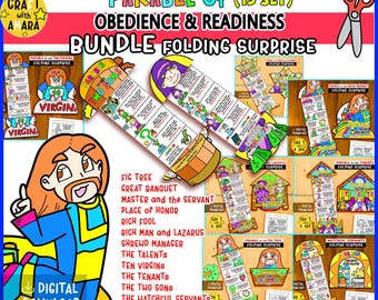 BUNDLE Parable of Obedience and Readiness Folding Surprise Bible Craft: Children Ministry, Christian Sunday School Church Activity Kids