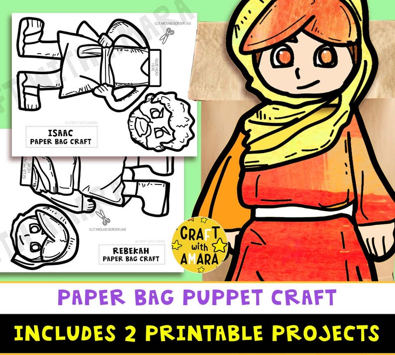 Rebekah and Isaac Paper Bag Puppet Craft: Bible Lesson Story Activity ...