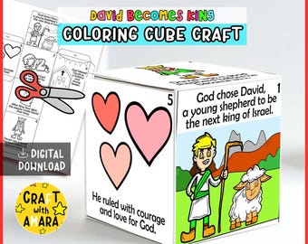 David Becomes King Coloring Cube Craft, Memory Games, Bible Craft for ...