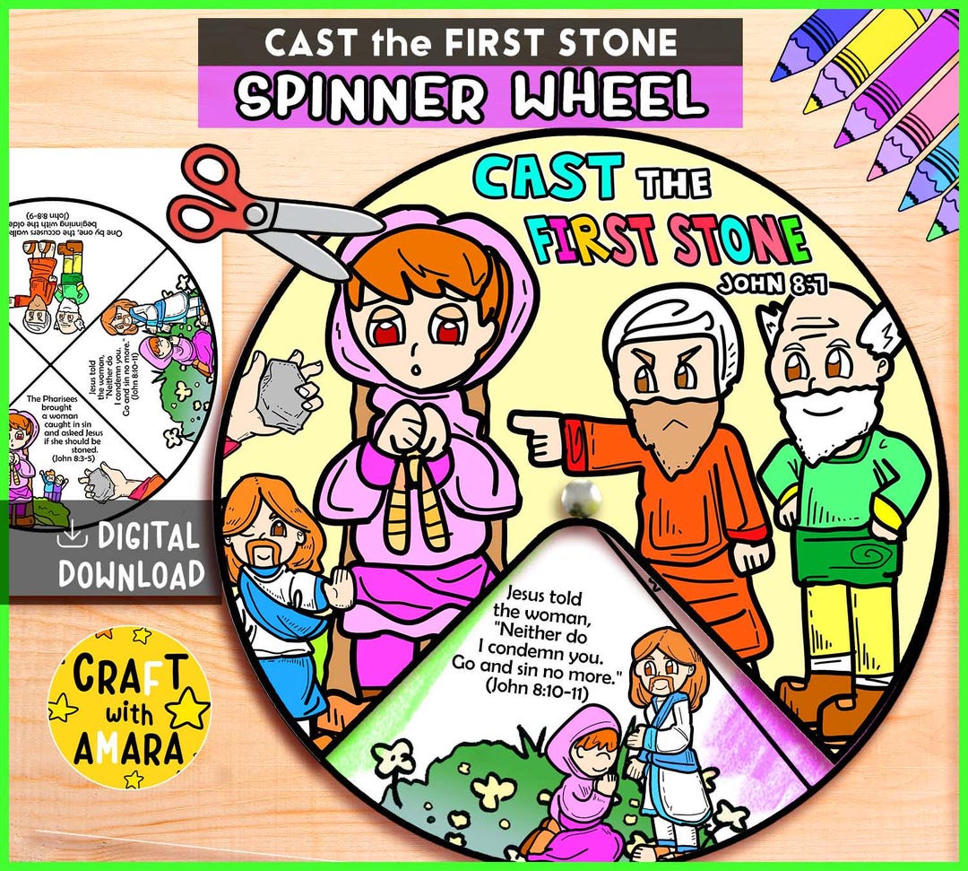 Cast the First Stone Spinner Coloring Wheel Craft, Bible Activity, Kids ...
