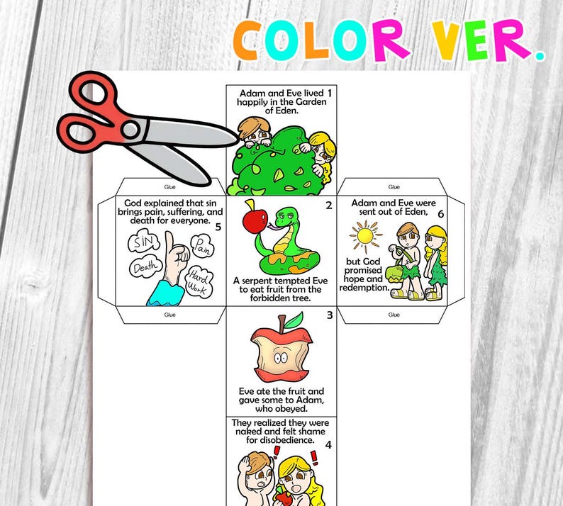 The Fall of Man Adam and Eve Coloring Cube Bible Craft: Garden of Eden ...