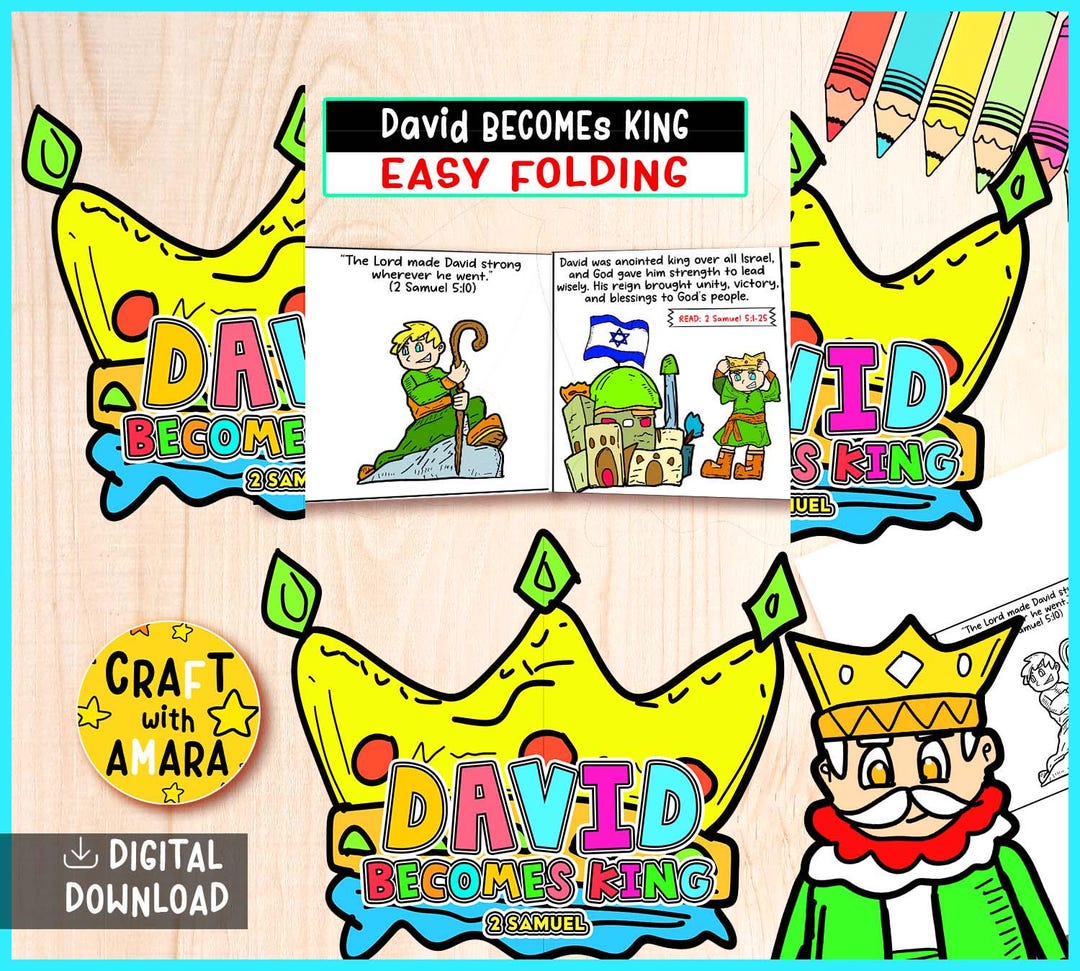David Becomes King Easy Coloring Folding Surprise Bible Craft: Bible ...