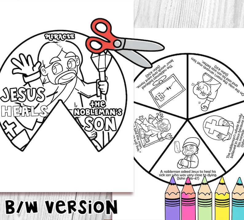 Jesus Heals the Nobleman's Son Spinner Coloring Wheel Bible Craft ...