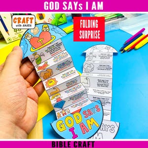 God Says I Am Folding Surprise Bible Craft, Bible Lesson, Gospel Bible, Sunday School Craft, Church Activity Kids, Mini Book, Old Testament