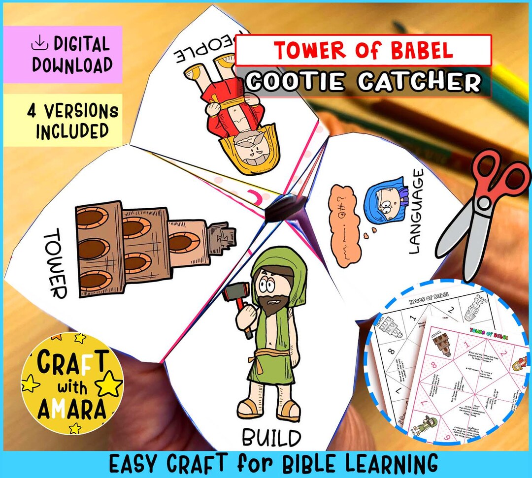 Tower of Babel Coloring Cootie Catcher: Bible Sunday School Craft ...
