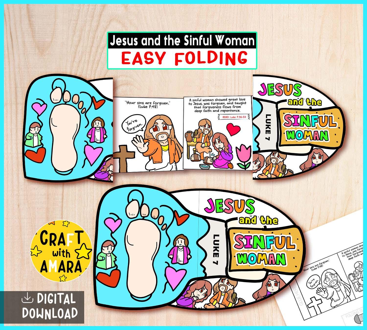 Jesus and the Sinful Woman Easy Coloring Folding Surprise Bible Craft ...