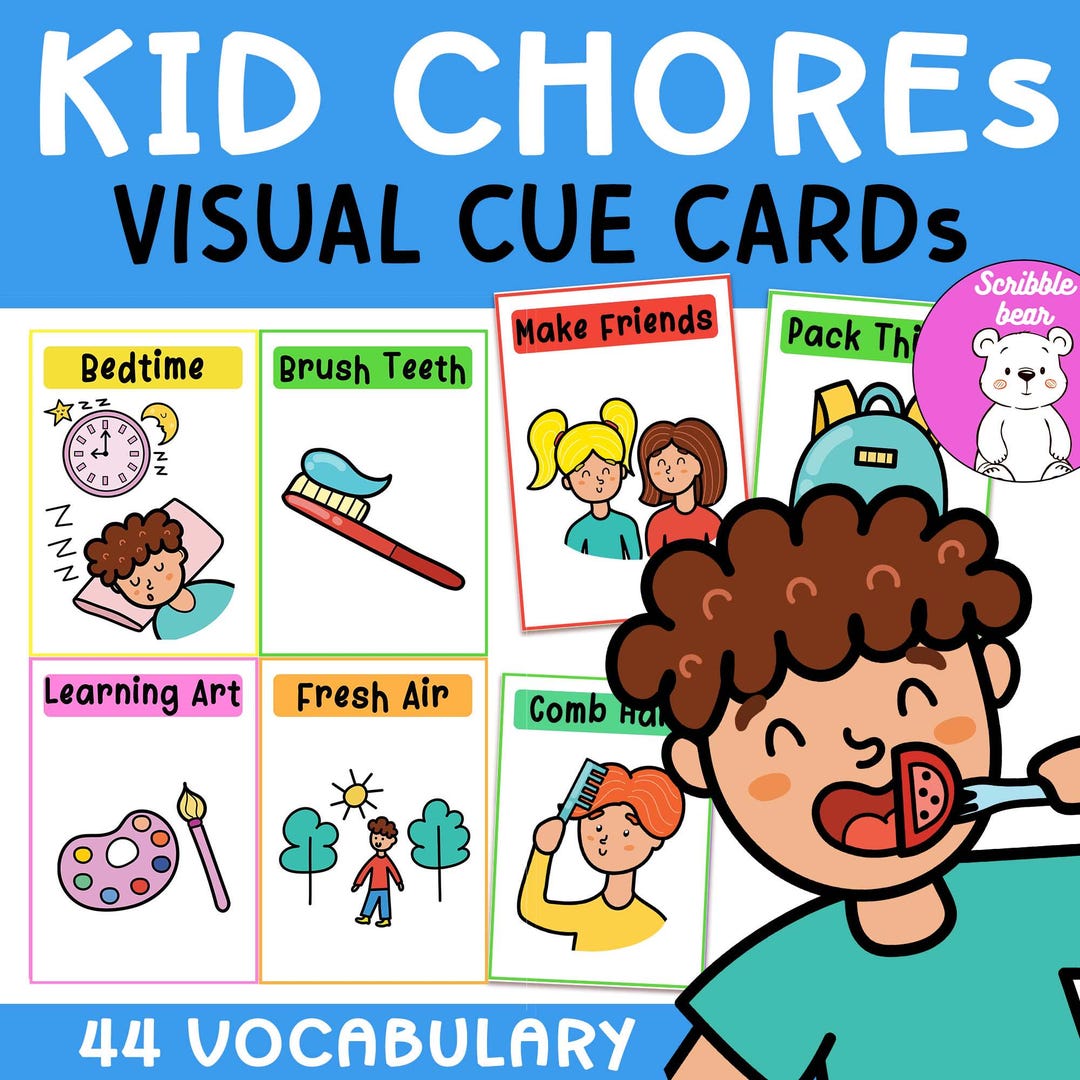 40 Kid Chores Visual Cue Flashcards, Daily Routine Schedule Chart Cards ...