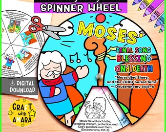 Moses’ Final Song, Blessing, and Death Spinner Wheel: Bible Story Lesson Activity for Kids, Sunday School, Memory Game, Christian Homeschool