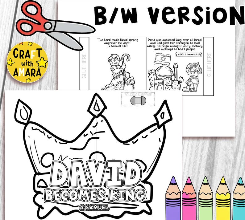 David Becomes King Easy Coloring Folding Surprise Bible Craft: Bible ...