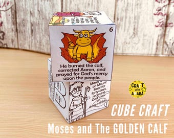 Moses and the Golden Calf Coloring Cube Craft, Memory Games, Bible Craft for Kids, Bible Study Lesson, Sunday School Activity, Old Testament