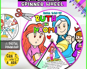 Ruth and Naomi Spinner Coloring Wheel Craft:  Bible Lesson Study for Kids, Sunday School Activity, Memory Games, Old Testament, Christian