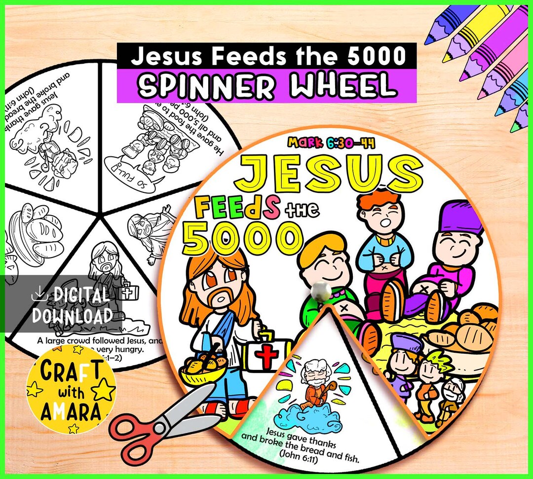 Jesus Feeds the 5000 Spinner Coloring Wheel Bible Craft: Miracle of ...