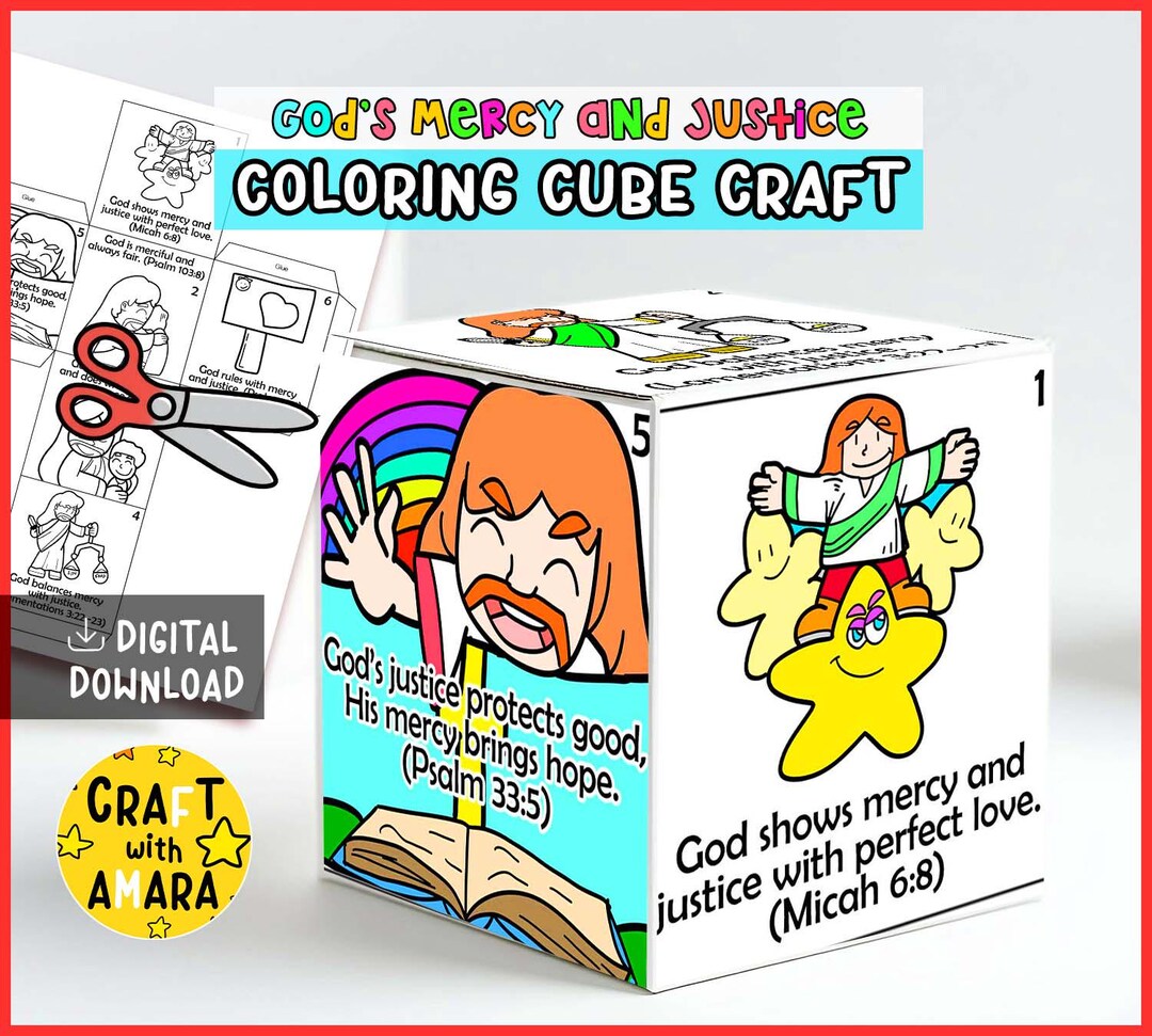 Justice Craft God’s Mercy and Justice Coloring Cube Bible Craft, Identity in Christ ...