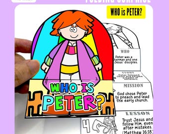 Bible Heroes - PETER the fishermen - Easy Coloring Folding Surprise, Bible Craft, Christian Church Activity Sunday School Bible Character