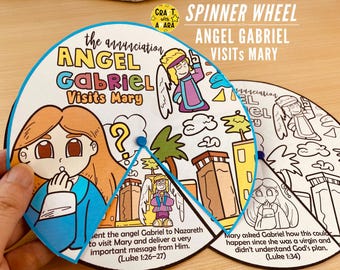 Angel Gabriel Visits Mary Coloring Wheel Bible Craft: The Annunciation Christmas Nativity Children Ministry, Sunday School, Church Activity