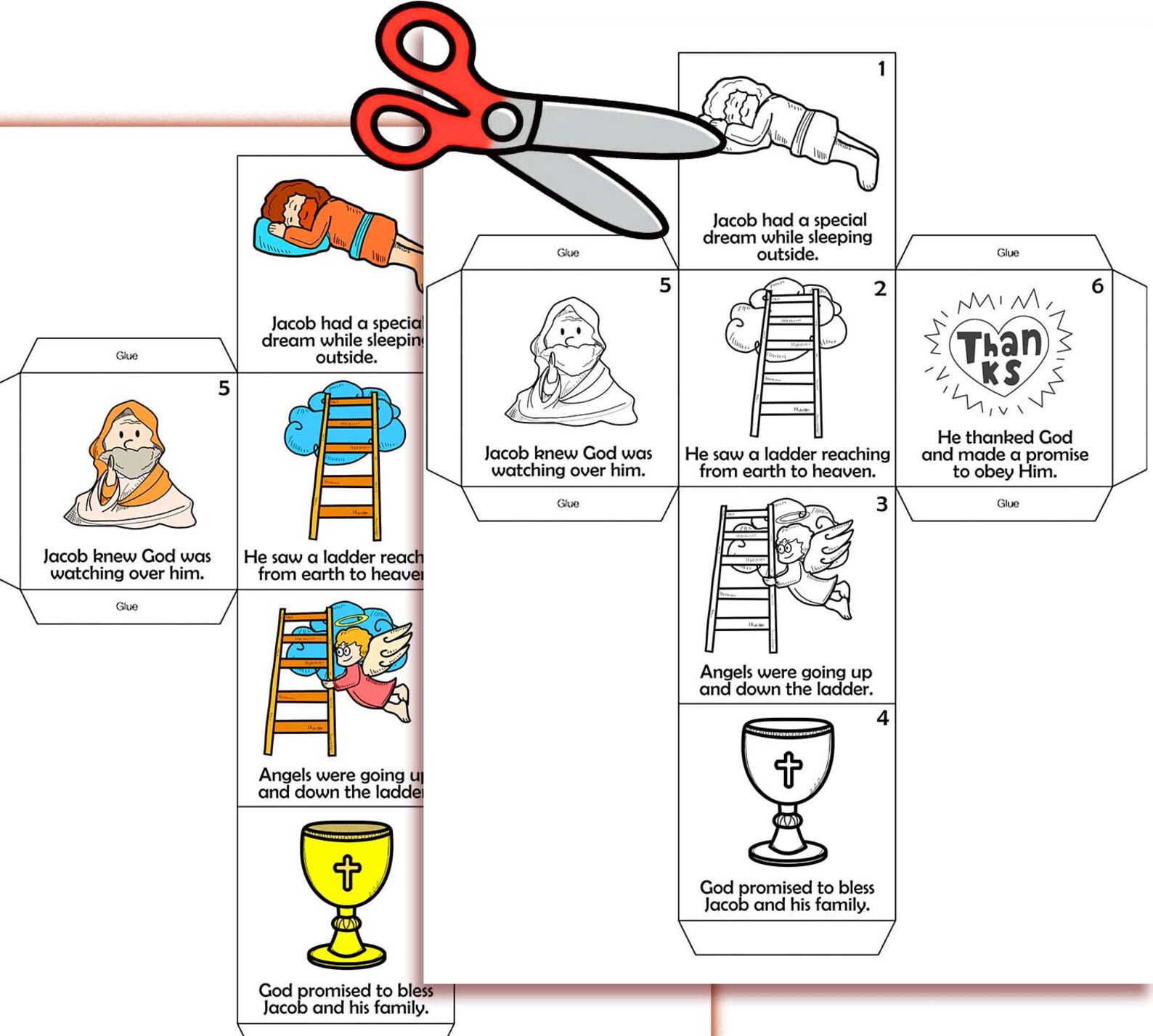 Jacob’s Dream and Ladder Coloring Cube Craft, Memory Games, Bible Craft ...