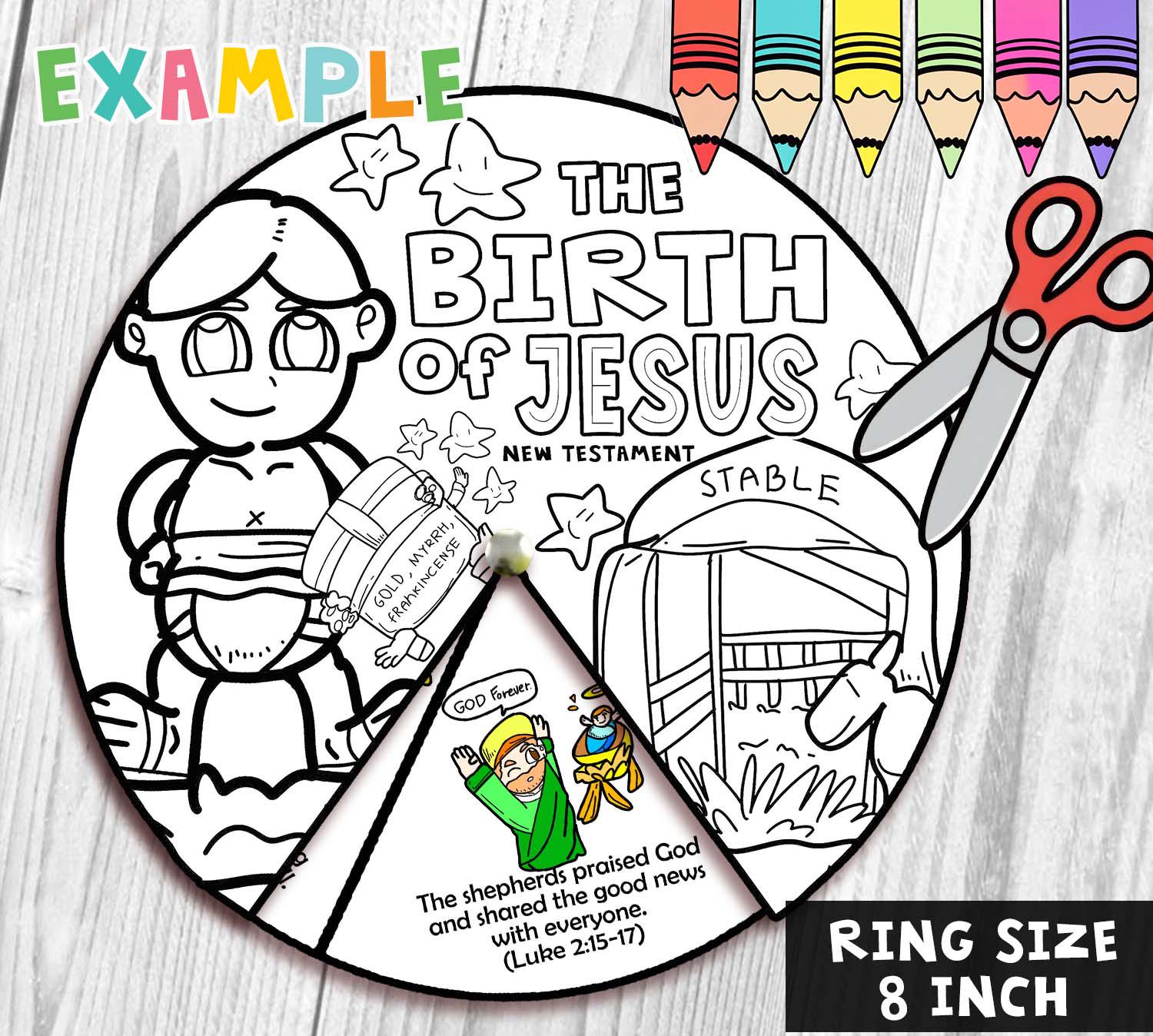 The Birth of Jesus Spinner Coloring Wheel Bible Craft: Nativity ...