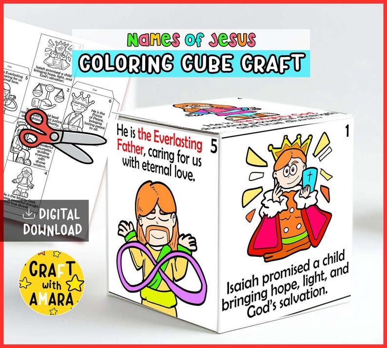 ISAIAH 9:6 Names of Jesus Coloring Cube Bible Craft, Birth of Jesus ...