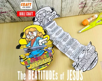Manualidad bíblica sorpresa plegable de las Bienaventuranzas de Jesús: Mateo, Sermón del Monte, Versículo bíblico, Actividad de la iglesia de la escuela dominical cristiana