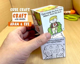 Adam and Eve Coloring Cube Craft, Eden Garden, Memory Games, Bible Craft for Kids, Bible Study Lesson, Sunday School Activity, Old Testament