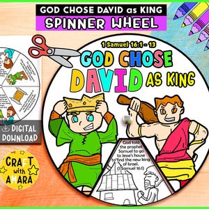 God Chose David as King Spinner Coloring Wheel, Bible Activity, Kids Bible Lesson Study, Sunday School Craft, Bible Story, Memory Games