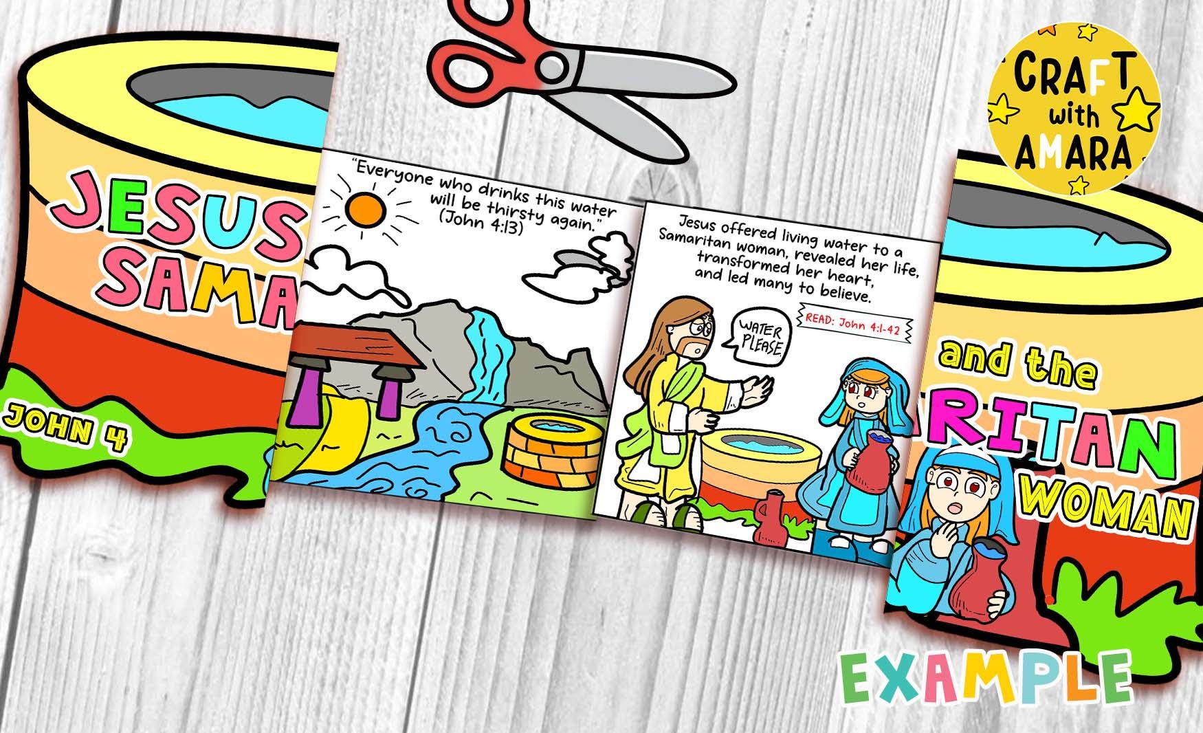 Jesus and the Samaritan Woman at the Well Easy Coloring Folding ...