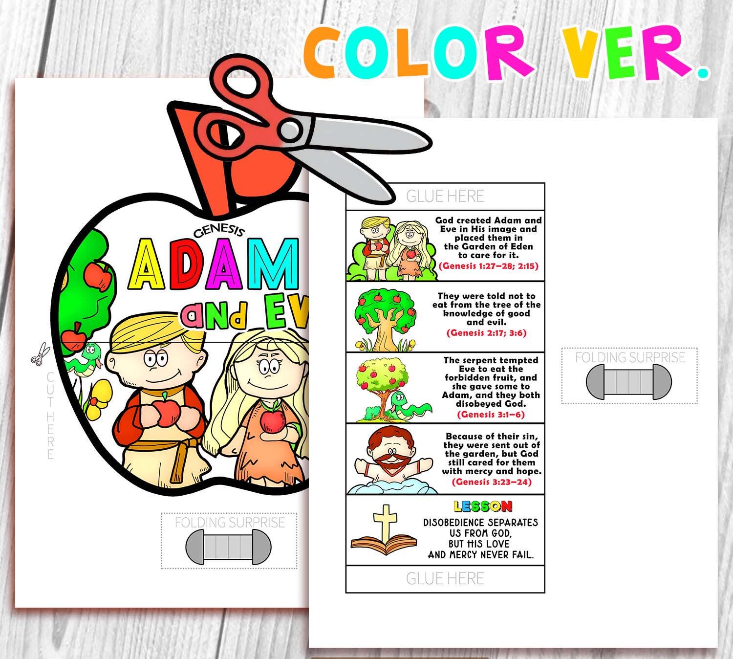 Adam and Eve Folding Surprise Bible Craft, Genesis, Bible Lesson ...