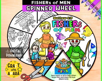 Fishers of Men Spinner Coloring Wheel Craft, Bible Activity, Kids Bible Story Lesson, Sunday School, Memory Game, Christian Homeschool