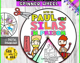 Atividade Bíblica com Roda Giratória para Colorir: Paulo e Silas na Prisão - Lição da Escola Dominical, Atividade na Igreja, Jogo da Memória, Educação Cristã em Casa
