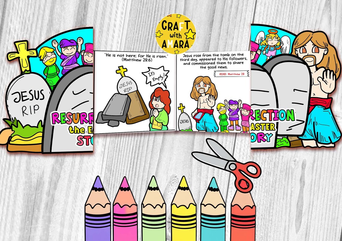 Resurrection of Jesus Easy Coloring Folding Surprise Bible Craft ...