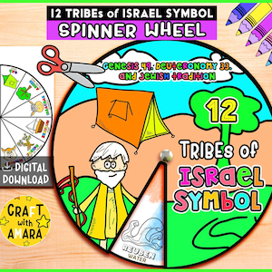 12 Tribes of Israel Symbol Spinner Coloring Wheel, Bible Activity, Kids Bible Lesson Study, Sunday School Craft, Bible Story, Memory Game