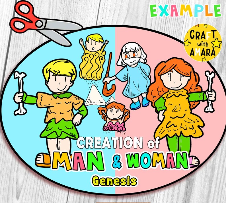 Creation of Man and Woman Easy Coloring Folding Surprise Bible Craft ...
