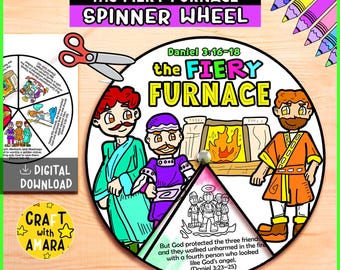 Shadrach Meshach and Abednego (The Fiery Furnace) Spinner Wheel Craft: Bible Story Lesson Activity for Kids, Sunday School, Memory Games
