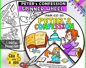 Peter’s Confession Spinner Coloring Wheel Bible Craft: Children Ministry Activity Lesson, Sunday School, Memory Game Christian New Testament