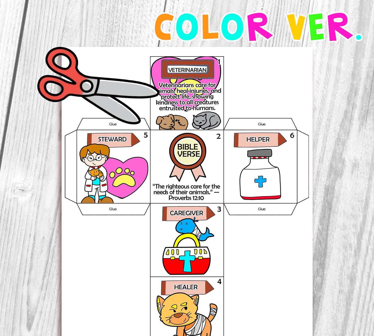 COMMUNITY HELPERS: Veterinarian Coloring Cube Bible Craft, Love Your ...