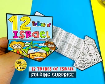 12 Israels stammars vikbara överraskningsbibelpyssel, bibellektion, söndagsskolepyssel, kyrkaktivitet för barn, minibok, Gamla testamentet