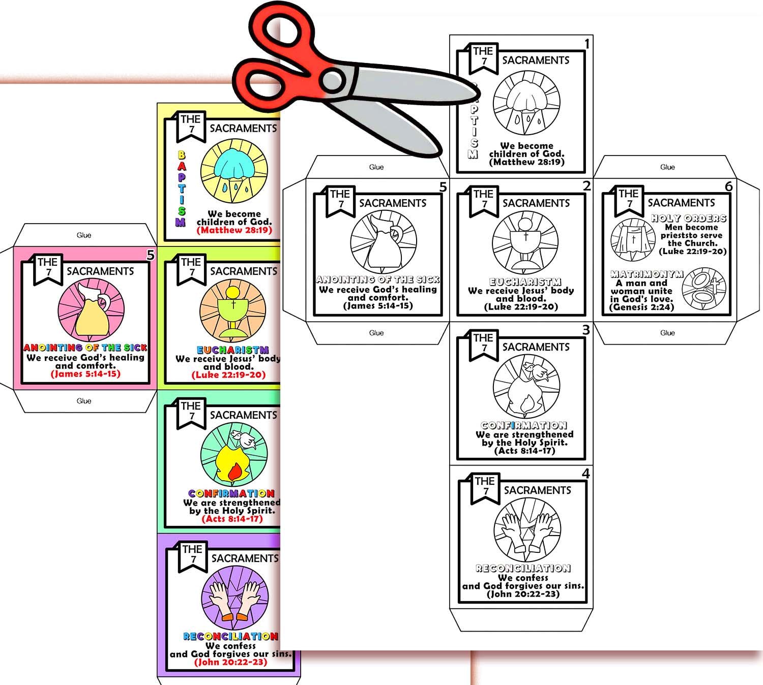 The Seven Sacraments Coloring Cube Bible Craft: Catholic Sunday School ...