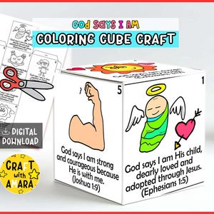 God Says I AM Coloring Cube Craft, Identity in Christ, Gospel Activity, Bible Craft for Kids, Bible Study Lesson, Sunday School Activity