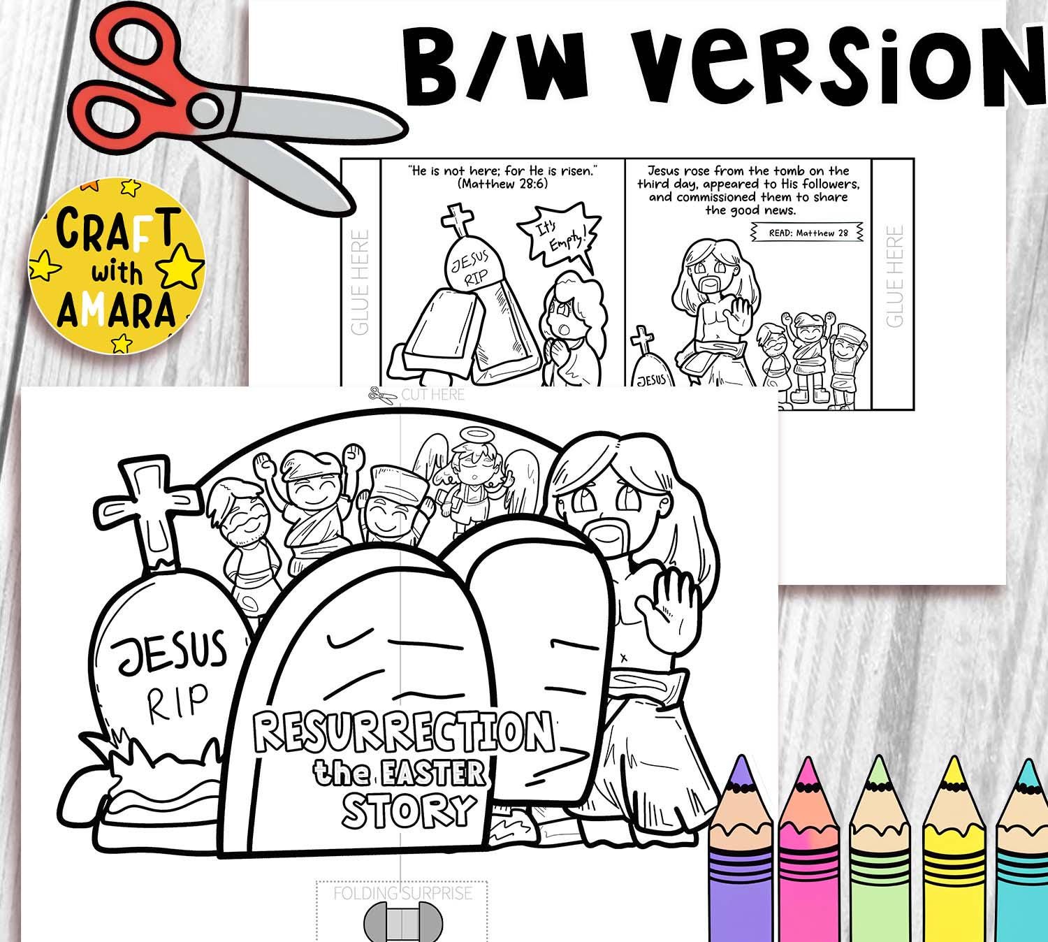 Resurrection of Jesus Easy Coloring Folding Surprise Bible Craft ...
