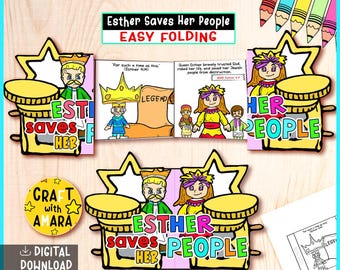 Esther redt haar mensen Eenvoudig inkleuren Verrassing vouwen Bijbelknutsels: bijbelles, christelijke zondagsschool, kerkactiviteit in het Oude Testament