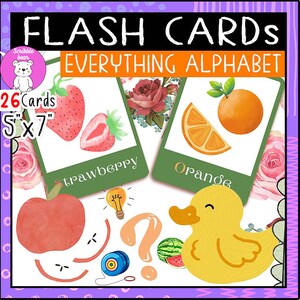 26 Everything Alphabet Flashcards, ABC Flash Cards, Colorful Learning Toys ABC Cards, Alphabet Letters Preschool Educational Montessori Toy