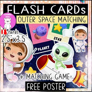 18 cartes mémoire assorties à l'espace, cartes mémoire du système solaire de la planète galaxie, matériel Montessori imprimable pour l'école à la maison et la salle de classe