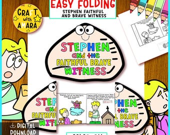 Stephen Faithful and Brave Witness Coloring Easy Folding Surprise Bible Craft: Christian Sunday School, Church Activity, Children Ministry
