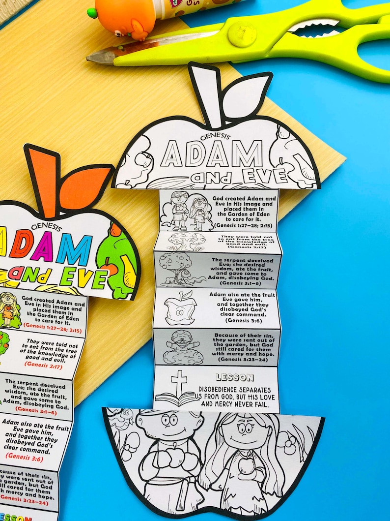 Adam and Eve Folding Surprise Bible Craft, Genesis, Bible Lesson ...