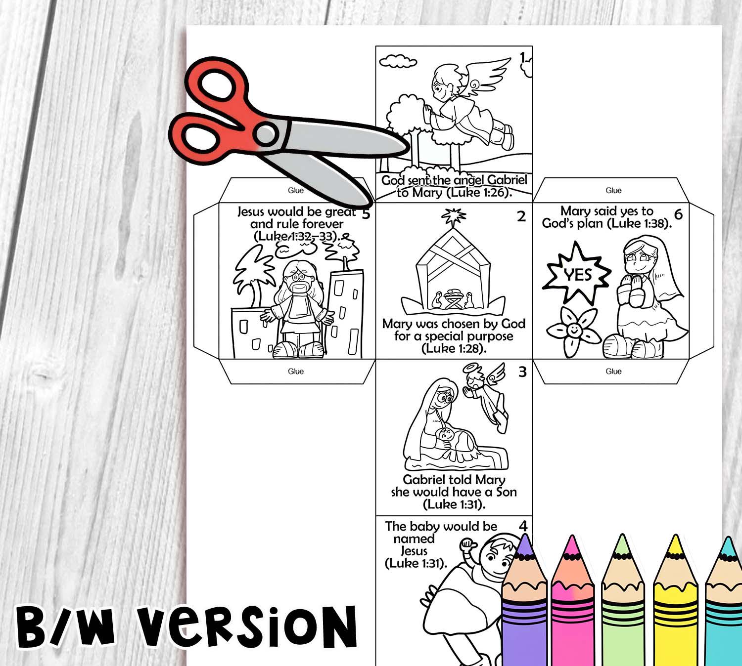 Birth of Jesus Foretold Coloring Cube Bible Craft: the Annunciation ...